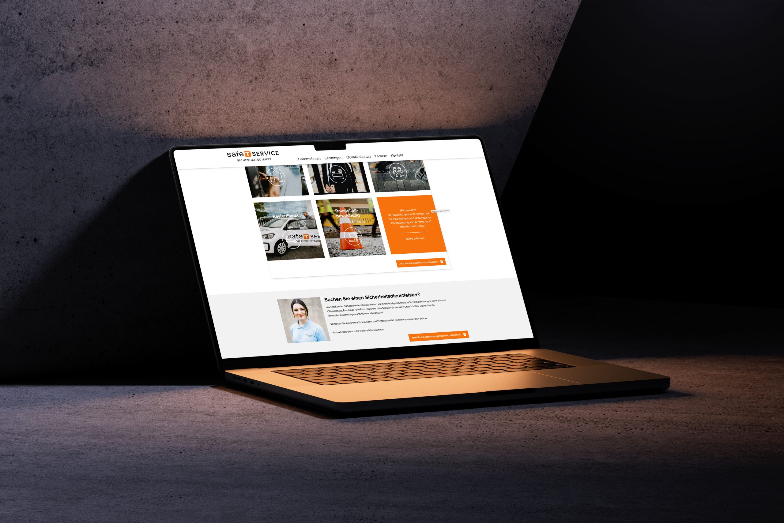 Safe-T Website auf einem Laptop
