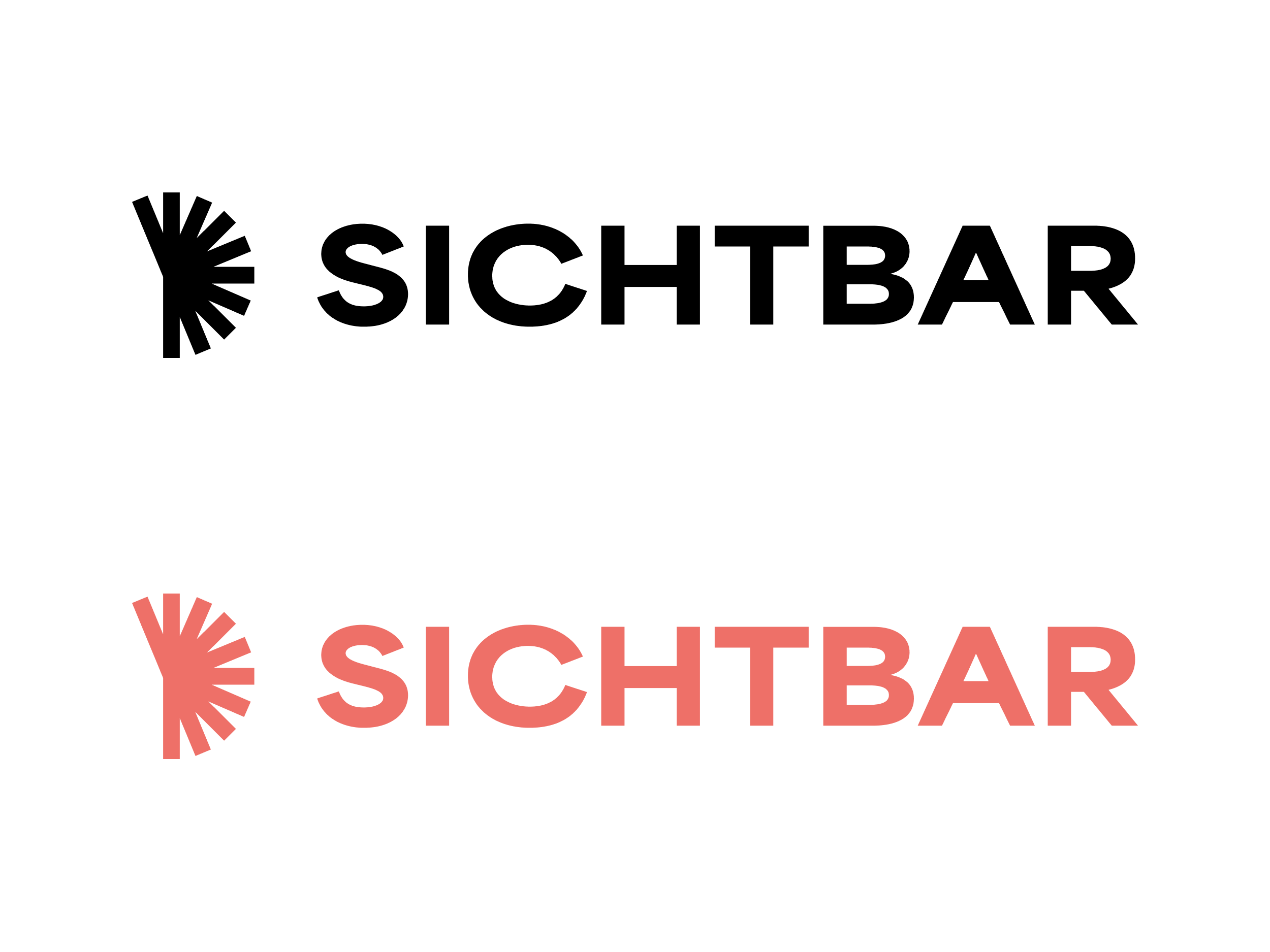Das Sichtbar Logo mit dem Schriftzug Sichtbar in Schwarz und darunter ebenfalls in Rot.