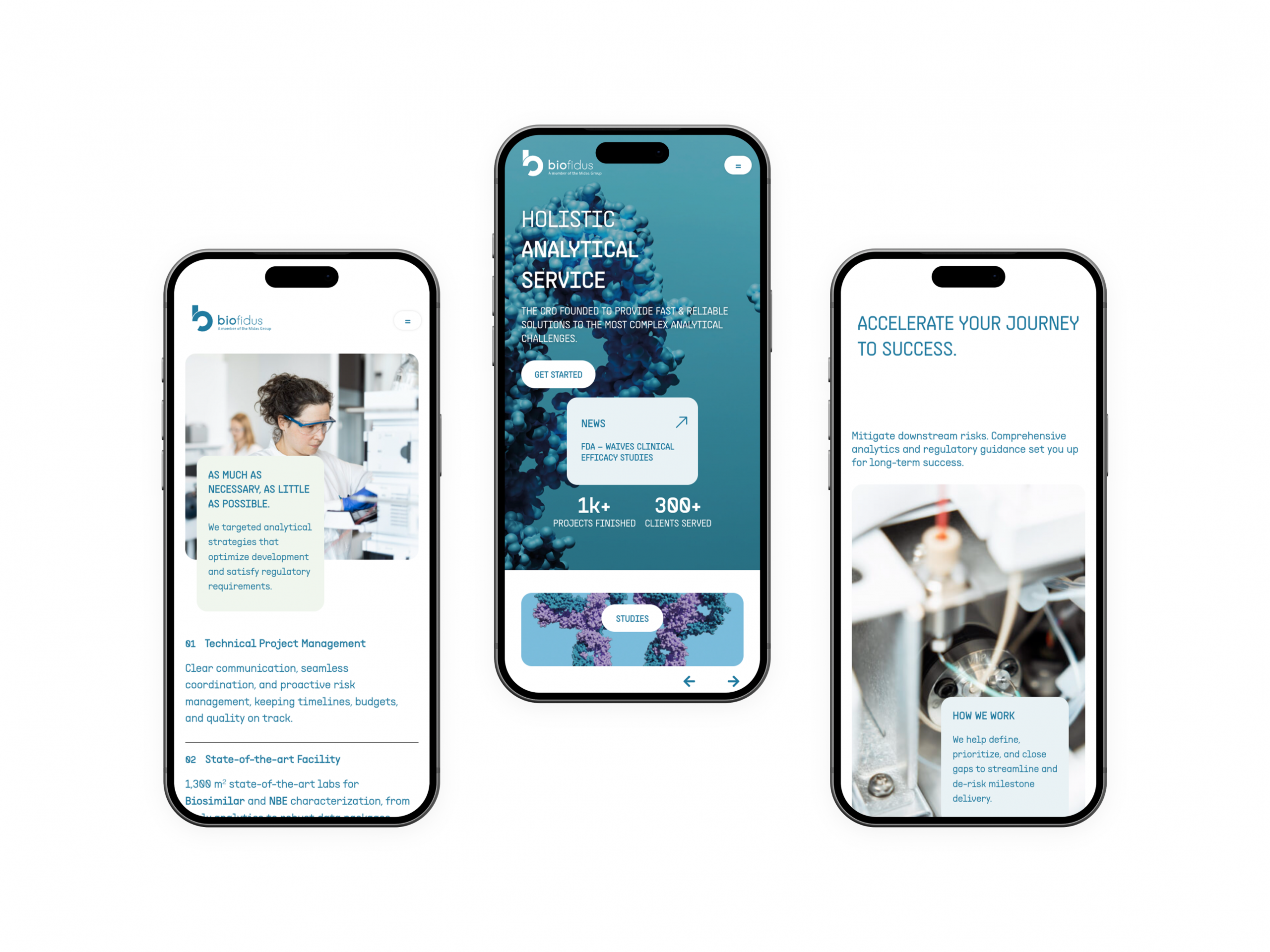 3 Handys Mit unterschiedlichen Ansichten der Biofidus Website